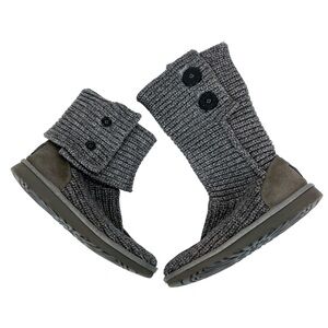 UGG Cardy Gray Fold Down‎ Knit Suede Sweater Boots Size 7